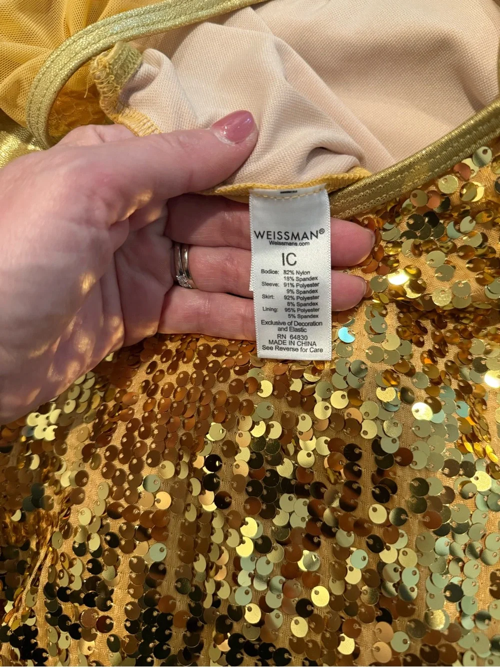 Weissman Shimmering Gold Sequin Long Sleeve Dance Dress